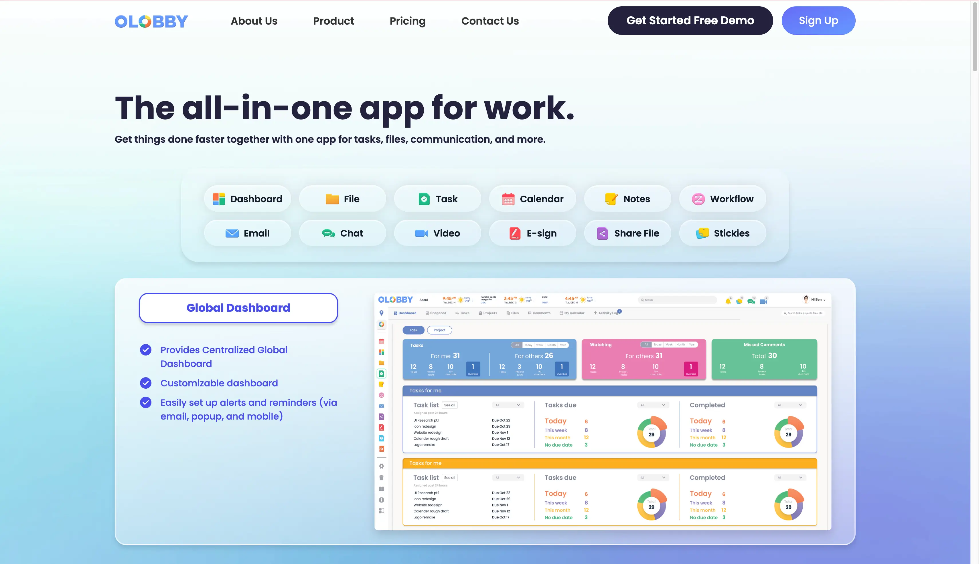 The user interface for the Olobby all-in-one work app, currently in development with Angular.